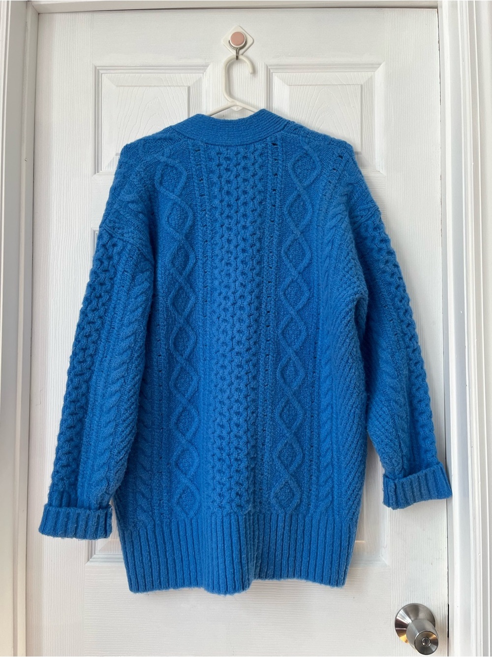 J.Crew wool alpaca blend Bright Blue Cable Knit oversized cardigan size S - Picture 2 of 9
